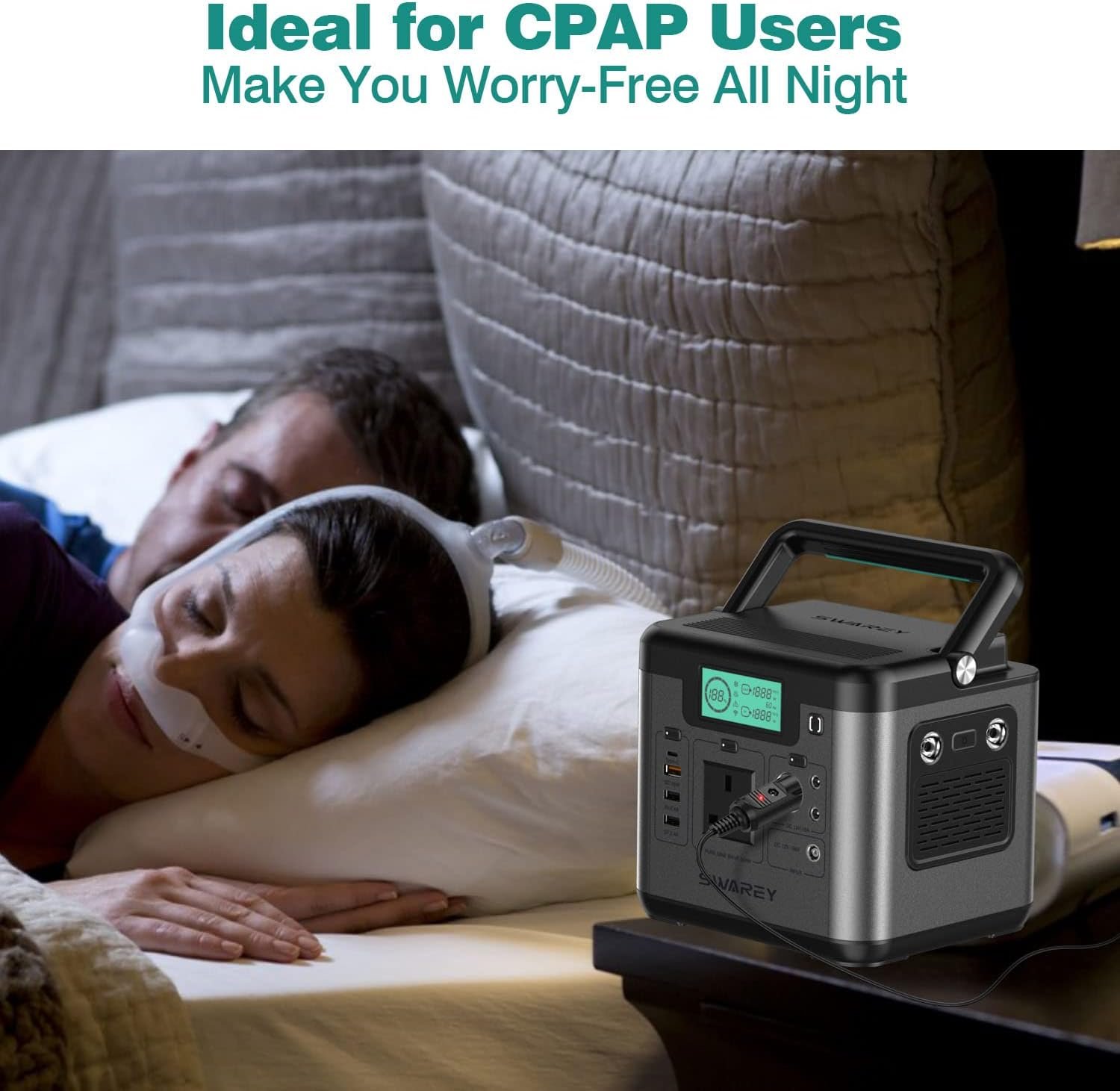 SWAREY Portable Power Station, 518Wh Power Staion with 500W(Surge 1000W) AC Outlet, PD 65W USB-C Port, Solar Generator for Outdoors Camping Travel Fishing RV - Image 7