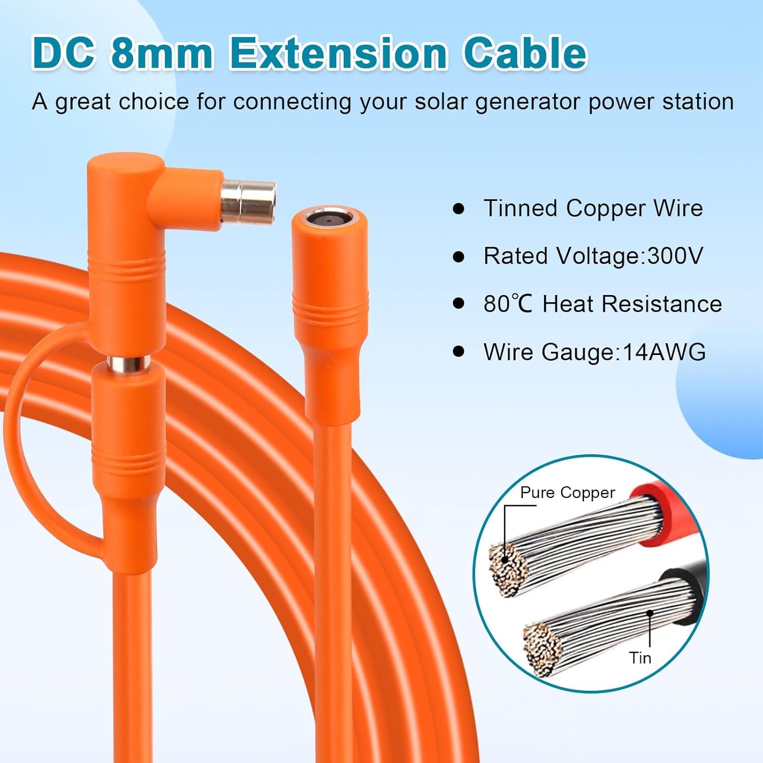 14AWG DC Solar Panel Power Wire 100FT, 14AWG 8mm DC Extension Cable (DC7909 to DC8020), DC7909 Solar Panel Power Cord for Solar Generators, Power Stations, and Automotive - Image 2