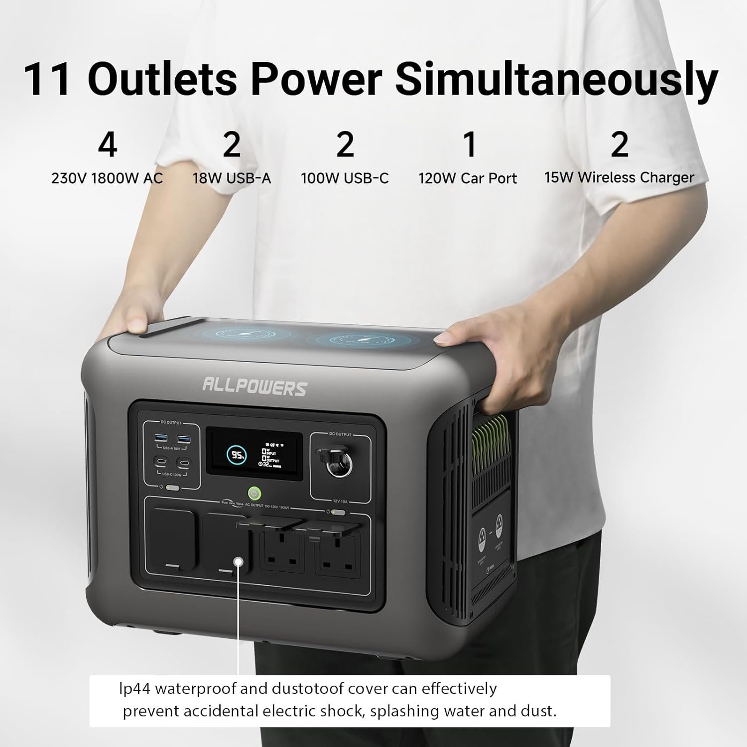 ALLPOWERS R1500 Portable Power Station, 1152Wh LiFePO4 Battery Backup w/ 4 1800W (3000W peak) AC Outlets, 0-80% in 40 Min, 43dB UPS Solar Generator for Camping, Power Outage, RV, Home Use, Travel - Image 3