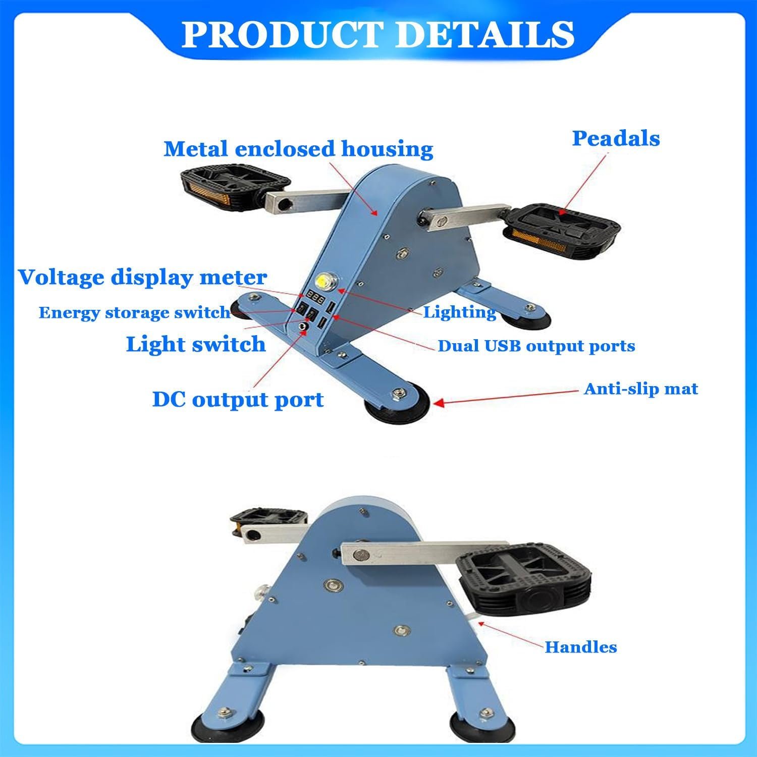 DRFGHK Pedal Generator, 100W Portable Foot Pedal Generator, Emergency Power Supply - Image 2