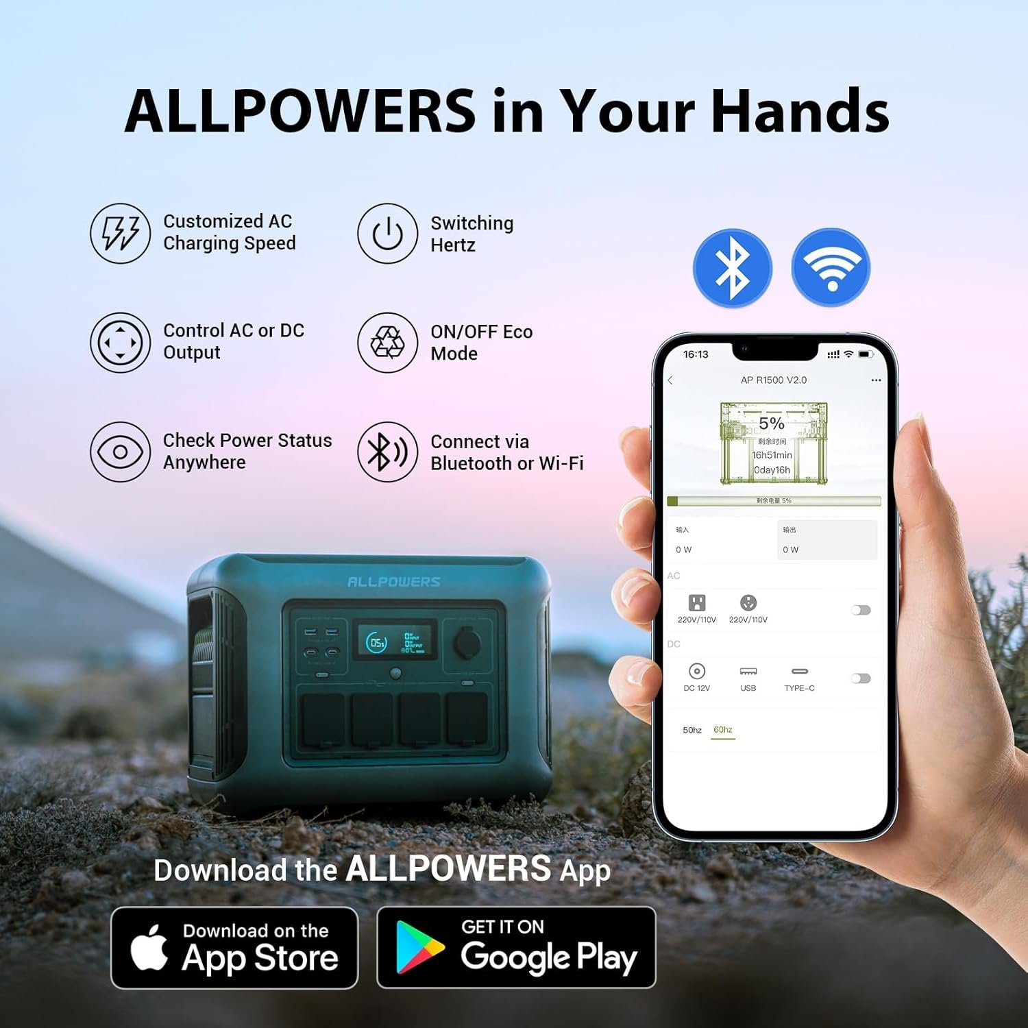 ALLPOWERS R1500 Portable Power Station, 1152Wh LiFePO4 Battery Backup w/ 4 1800W (3000W peak) AC Outlets, 0-80% in 40 Min, 43dB UPS Solar Generator for Camping, Power Outage, RV, Home Use, Travel - Image 8