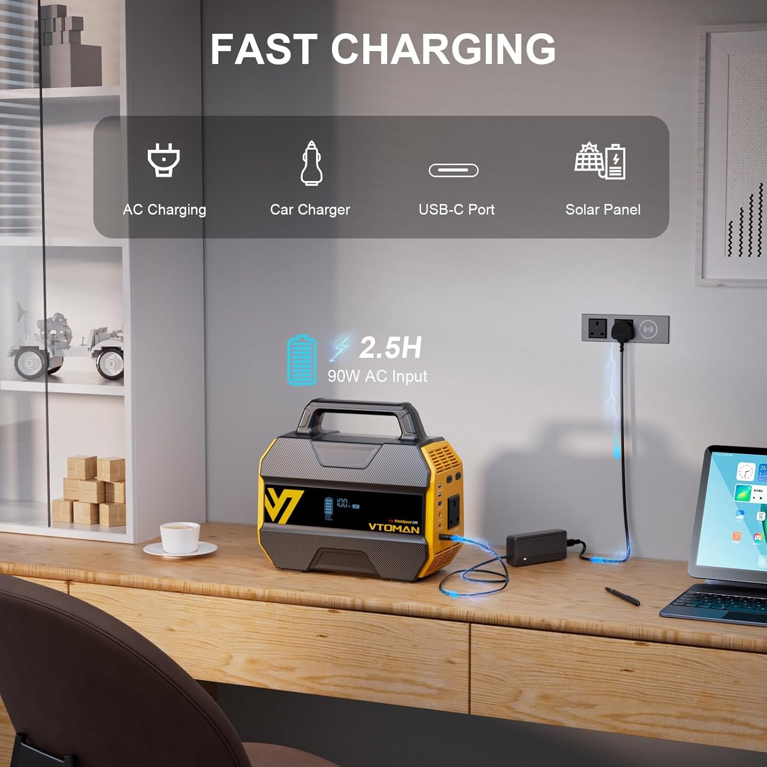 VTOMAN FlashSpeed 300 Portable Power Station Up to 600W Output, 230Wh Solar Generator with LiFePO4 Battery, Fast Charging 100W USB-C, 3000 Cycles, 6 Outlets for Home, Camping, RV, Fishing - Image 4