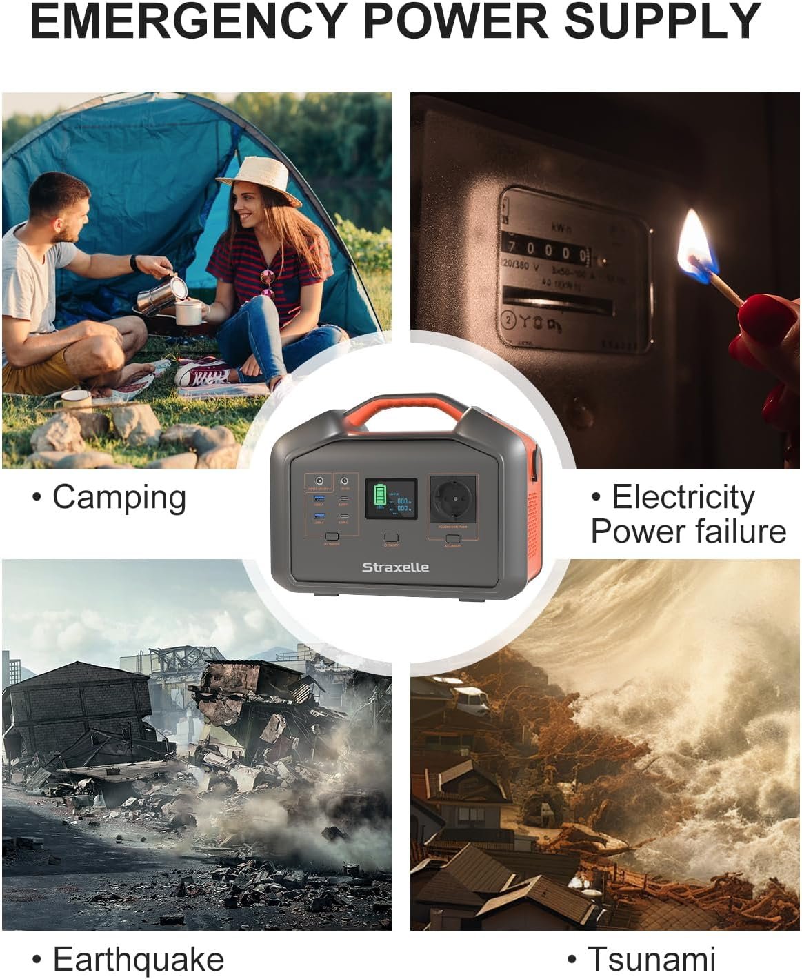Straxelle Portable Power Station,700W(Peak 1000W)/519.48Wh Solar Generator with AC/DC/USB/Type C Outlet,Power Packs for Camping,Outdoor Adventure, Emergency, Party RV Trip(Solar Panel Not Included) - Image 7