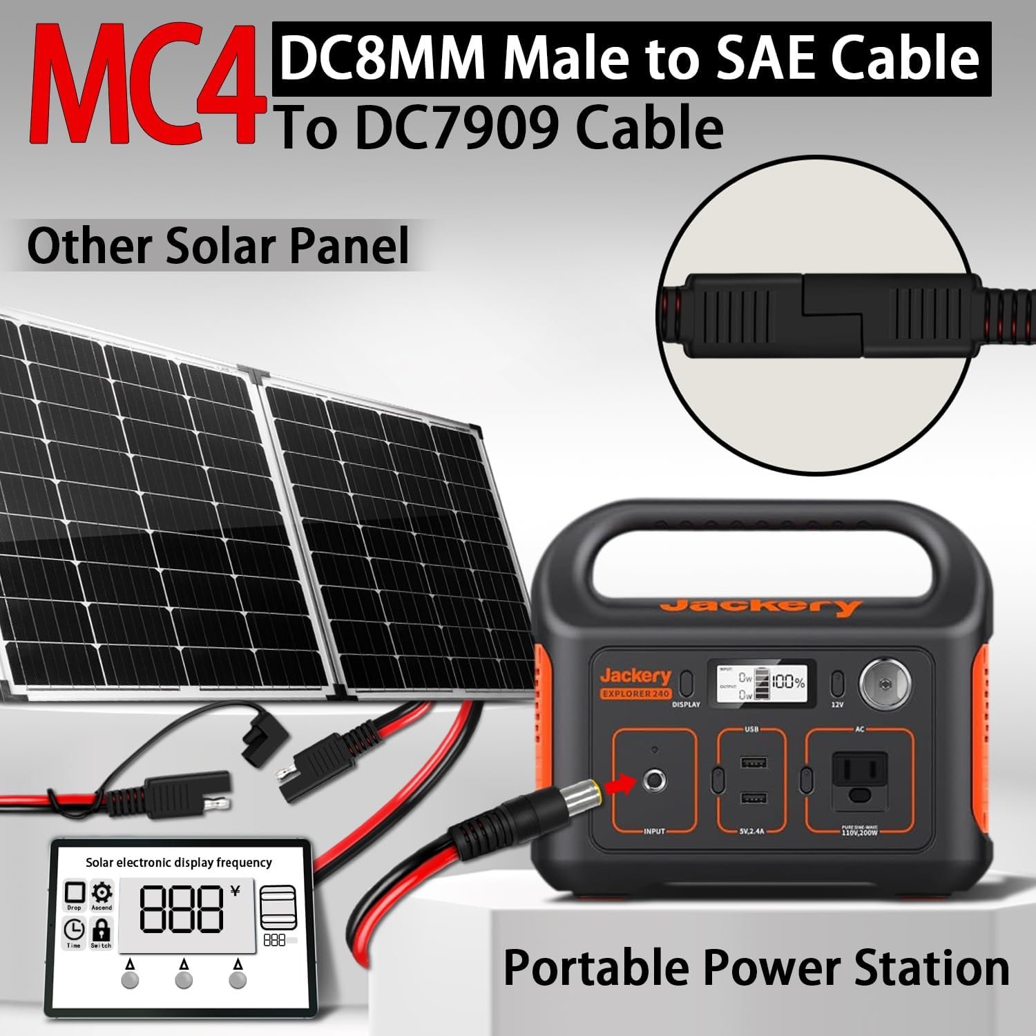 COMeap SAE to DC8mm Male Adapter for Jackery Solar Panel, with Polarity Reverse Adapter and DC7909 to DC5525/DC8020 Converter for Explorer/GZ Portable Power Station Solar Generator 14AWG 6FT(1.8M) - Image 5