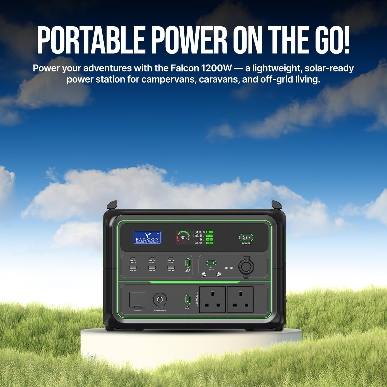 FALCON 1200W Portable Power Station, 1120Wh Outdoor Camping System, Mobile Lithium Battery Pack with 230V/1200W AC Outlets for Camping, Outdoor Adventure and Emergency Backup - Image 4