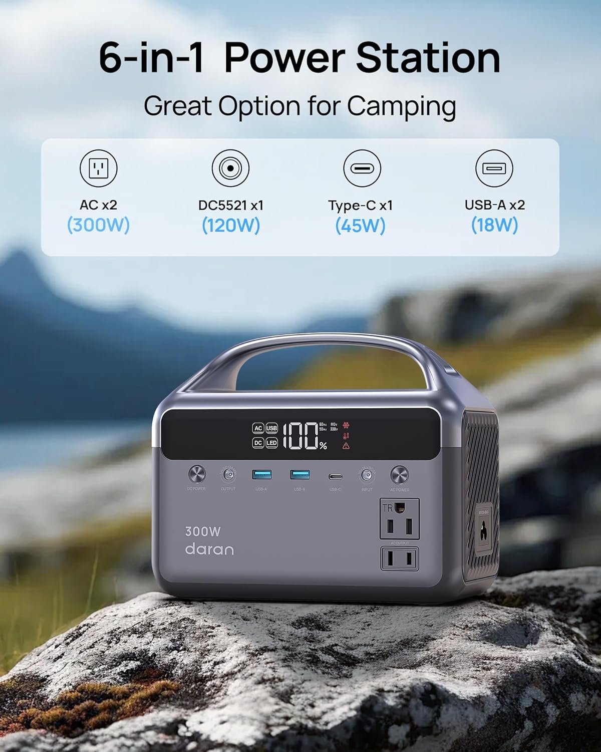DaranEner - Portable Power Station, 192Wh LiFePO4 Battery with 2 x 300W AC Outlets, 5lb Ultra Light Power Bank Station, Solar Generator for Outdoor Camping - Image 3