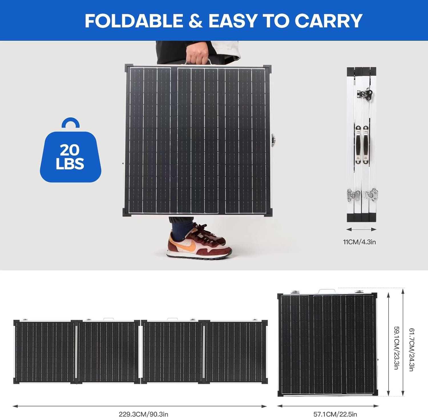 Panana 220W Foldable Solar Panel, 18V Portable Monocrystalline Solar Suitcase with SAE Connector Kit, Charge Controller, Mount Bracket for Off Grid Camping Car RV Marine Boat Battery (220W) - Image 2