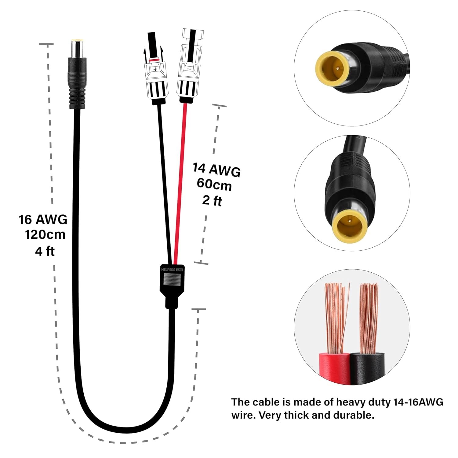 helpers lab Solar Panel Connector to DC7909 8mm Adapter Cable Solar Connectors Extension Cable for GZ Yeti Jackery Solar Generator Portable Power Station 6ft - Image 3