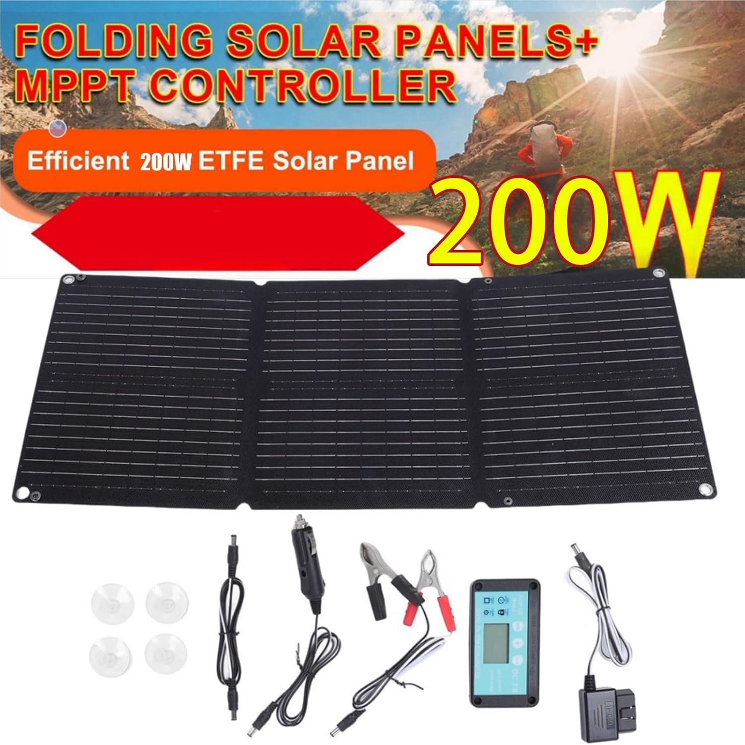 Solar Car Battery Charger,200w Solar Panel Charger, Battery Generator | 12-24v Automatic Foldable Waterproof Flexible Maintainer for Outdoor, Truck, Boat, Travel - Image 2