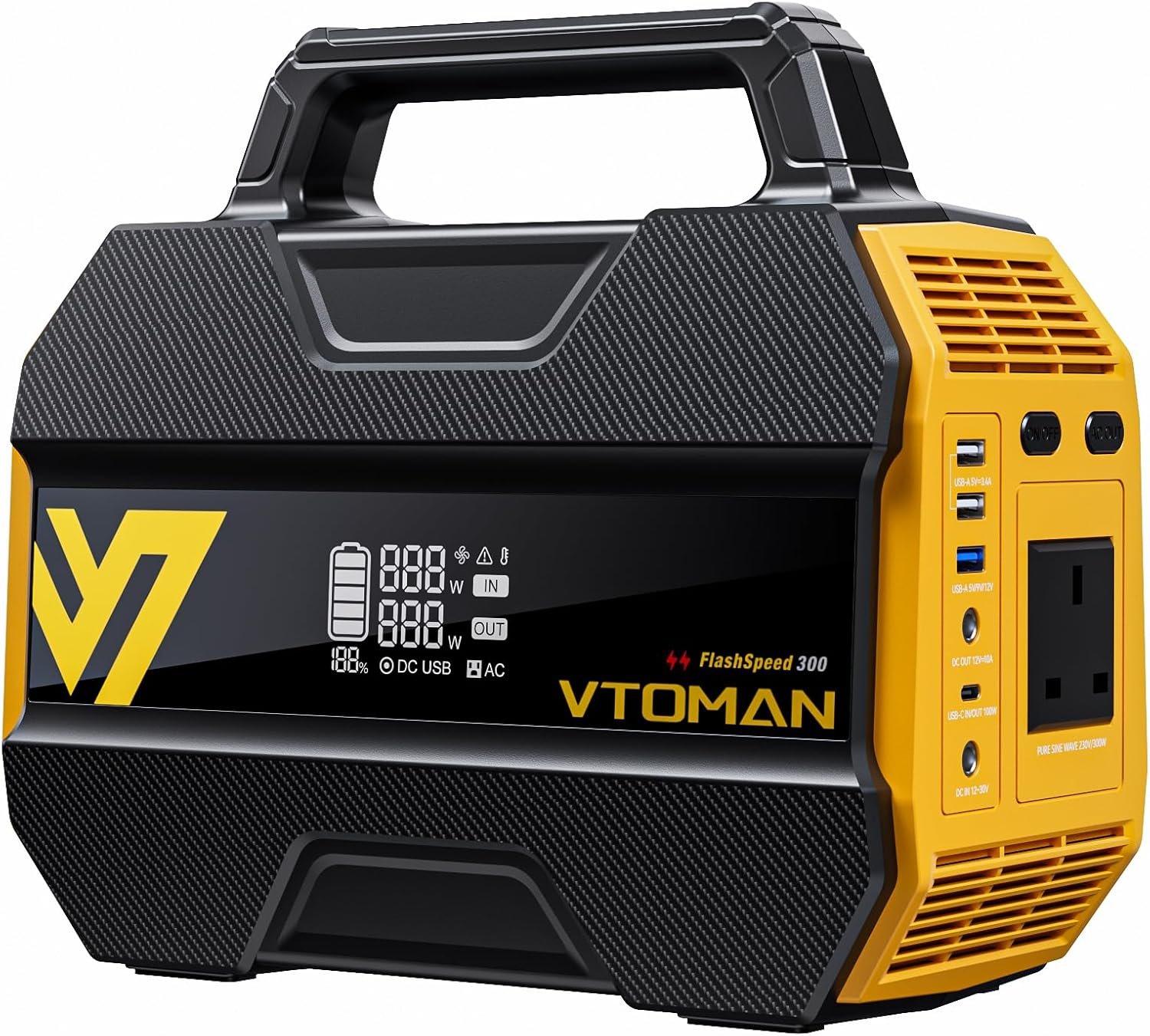 VTOMAN FlashSpeed 300 Portable Power Station Up to 600W Output, 230Wh Solar Generator with LiFePO4 Battery, Fast Charging 100W USB-C, 3000 Cycles, 6 Outlets for Home, Camping, RV, Fishing