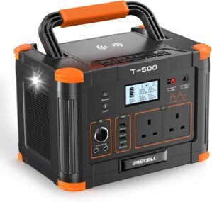 GRECELL Portable Power Station 500W(Peak 1000W), 519Wh Outdoor Solar Generator Backup Battery Pack with 2 230V AC Outlets, 500W 10-Port Powerhouse for RV/Van Camping Road Trip Home Emergency, T-500