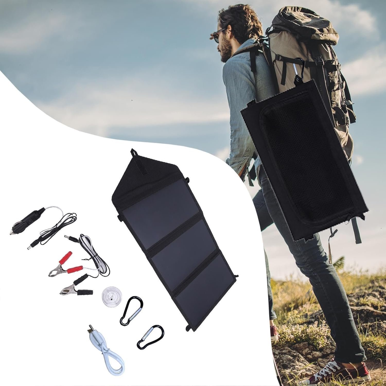 Solar Charger, Tri-Fold Portable 100W Solar Battery Generator Panel 58x29cm, Double USB Power Bank for Laptops, Smartphones, Ideal Fishing, Road Trips and Outdoor Adventures - Image 9