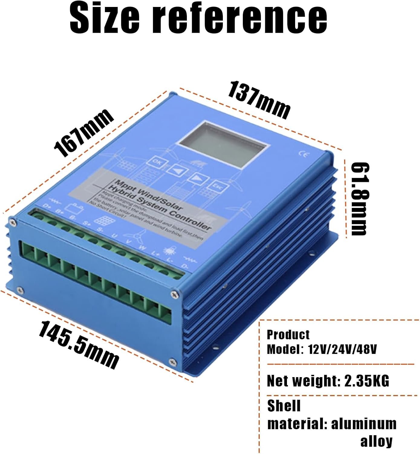 Wind Solar Hybrid Controller,Wind Turbine Generator,Solar Power,Mppt Charge Controller,With Lcd Display And Dump Load,For Outdoor Street Lights, Motorhomes, Etc.(Kgfvesdc-12/24v-Wind400w/Light400w) - Image 2
