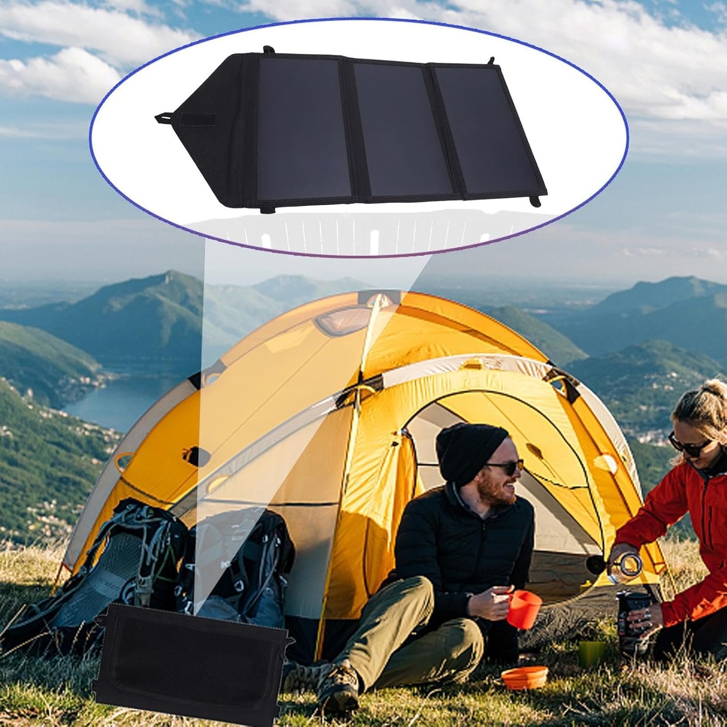 Solar Charger, Tri-Fold Portable 100W Solar Battery Generator Panel 58x29cm, Double USB Power Bank for Laptops, Smartphones, Ideal Fishing, Road Trips and Outdoor Adventures - Image 3