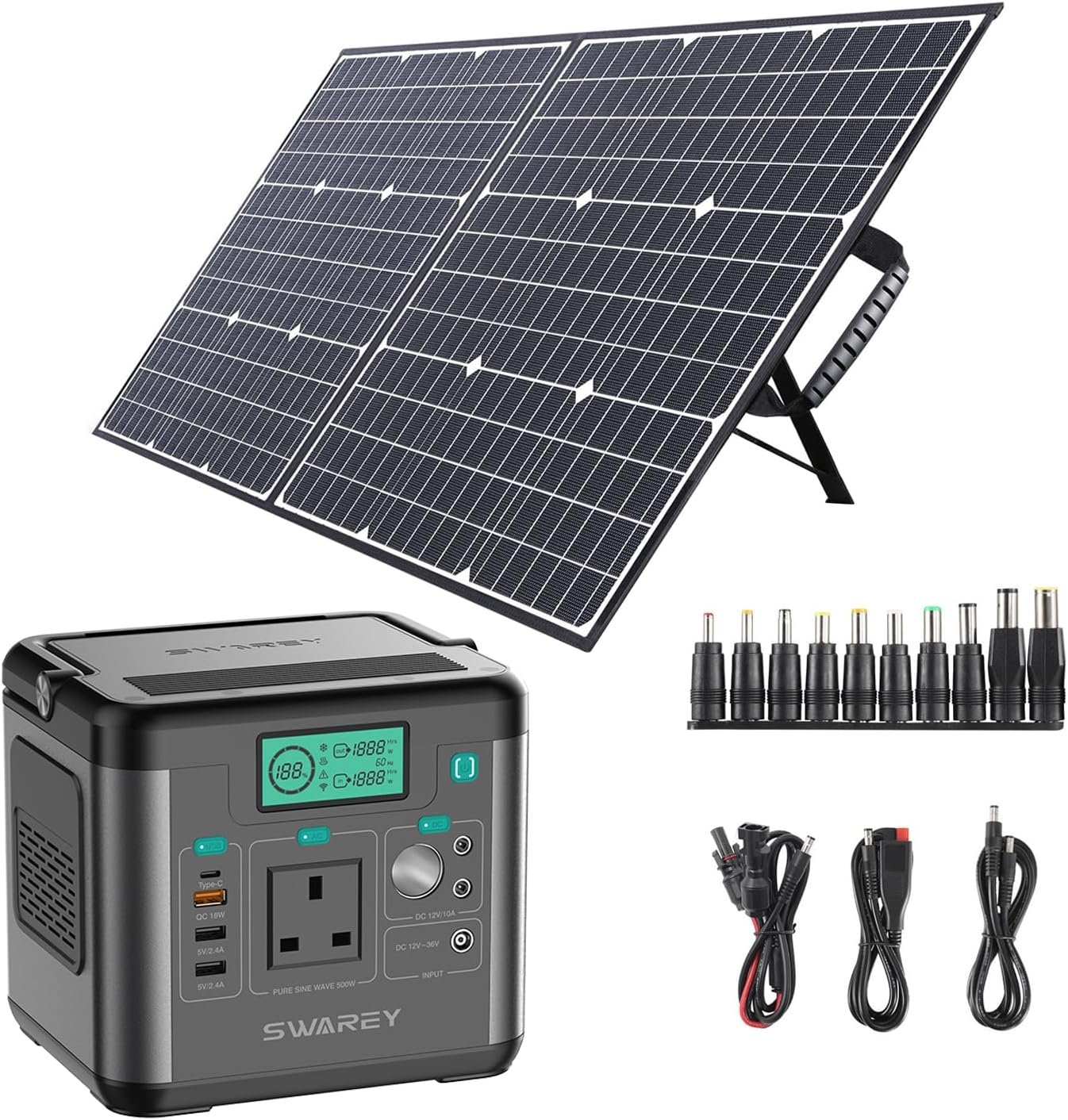 SWAREY 222Wh Power Station with 100W Solar Panel, 300W(Surge 600W) AC Outlet, PD 65W USB-C Port, Solar Generator for Outdoors Camping Travel Fishing Emergency