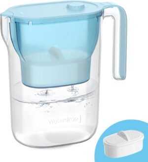 Waterdrop Water Filter Jug, NSF Certified 2.5L Water Filter Jug with 1×90 Days Filter, Reduces Lead, Fluoride, Chlorine and More, BPA Free, Blue (Replacement Filter: WD-PF-01A Plus)