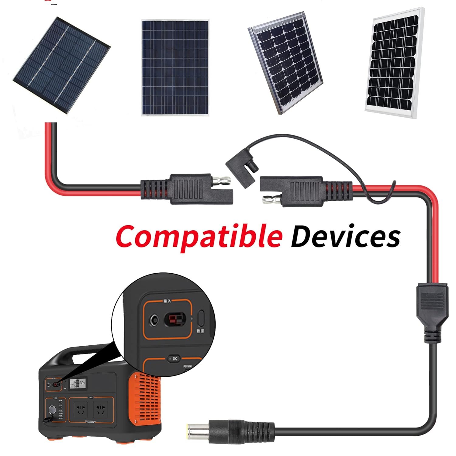 YACSEJAO SAE to DC 8mm Cable 14AWG 30cm DC 8mm Male to SAE Connector Adapter for RV & Solar Generator Portable Solar Panel - Image 3