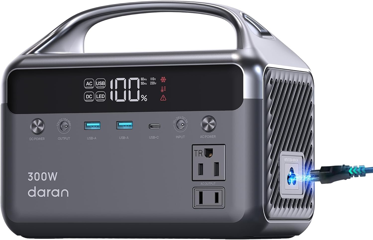DaranEner - Portable Power Station, 192Wh LiFePO4 Battery with 2 x 300W AC Outlets, 5lb Ultra Light Power Bank Station, Solar Generator for Outdoor Camping