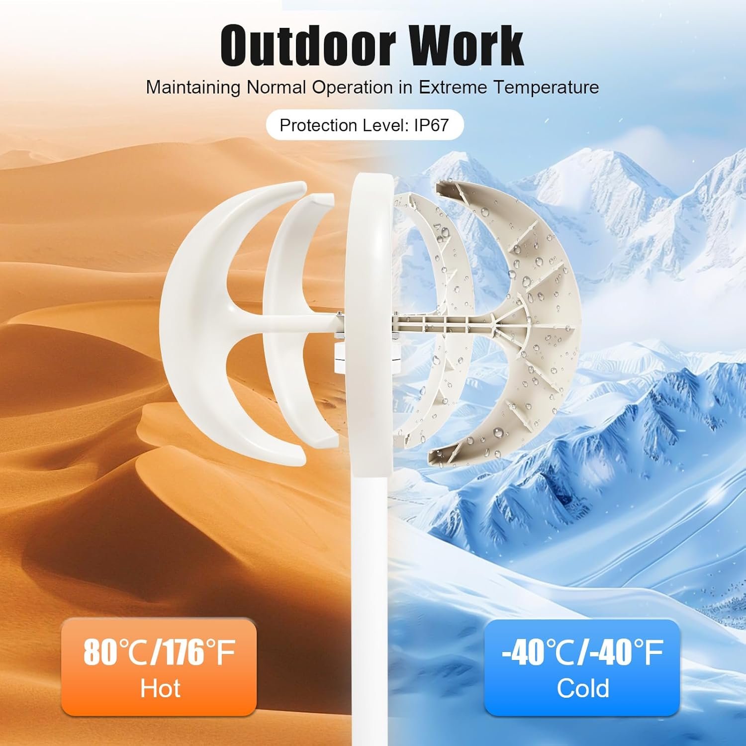 White Lantern Wind Generator 600W 12V IP67 Wind Turbine Generator 5 Blades Vertical Axis Wind Power System Wind And Solar Complementary Power Generation For Home Factory Use - Image 5