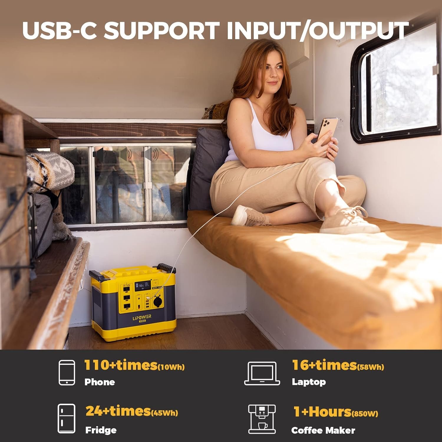 LIPOWER Portable Power Station, 1200 W Solar Generator LiFePO4 Battery MARS-1000 PRO 1120 Wh with AC Outlets Emergency Power for Camping, RV, Outdoor - Image 6