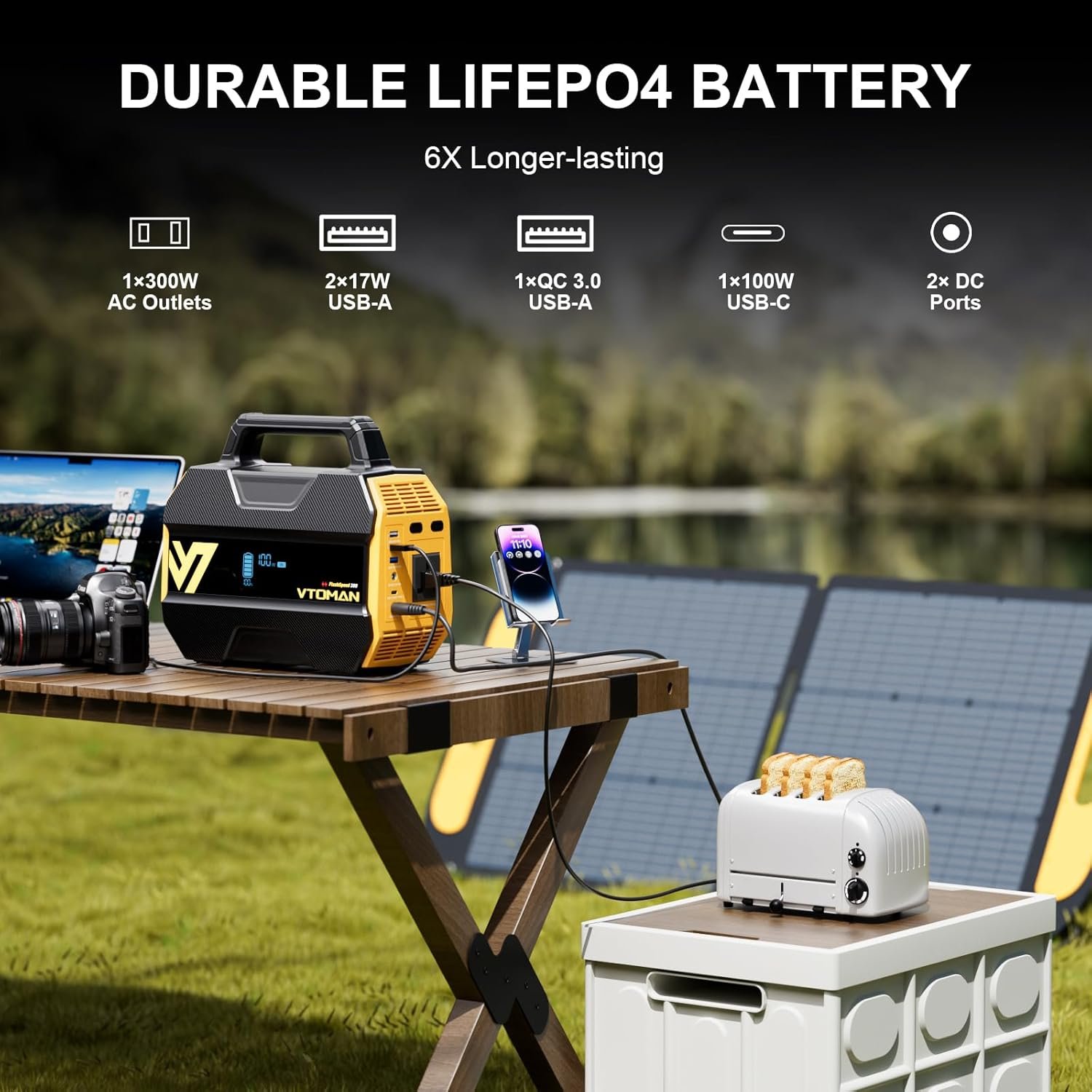 VTOMAN FlashSpeed 300 Portable Power Station Up to 600W Output, 230Wh Solar Generator with LiFePO4 Battery, Fast Charging 100W USB-C, 3000 Cycles, 6 Outlets for Home, Camping, RV, Fishing - Image 6