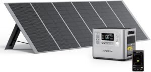 AFERIY 2400W Portable Power Station with 400W Solar Panel, 2048Wh Solar Generator Control Via App, LiFePO4 Battery Quick Charge in 1.5H, 240V AC Outlets, 13 Outputs for Home Emergency/Camping/RV
