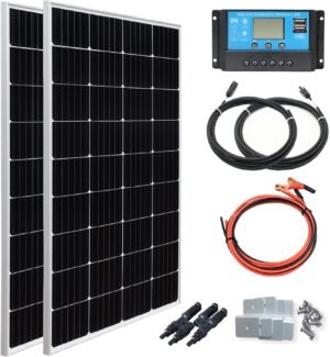 XINPUGUANG 300w Solar Panel Off Grid Kit 2pcs 150 Watt Monocrystalline Photovoltaic Solar Module 30A Charge Controller for Motorhome, Balcony, Boat, Campervan, Car, Caravan, 12v Battery (watts, 300)