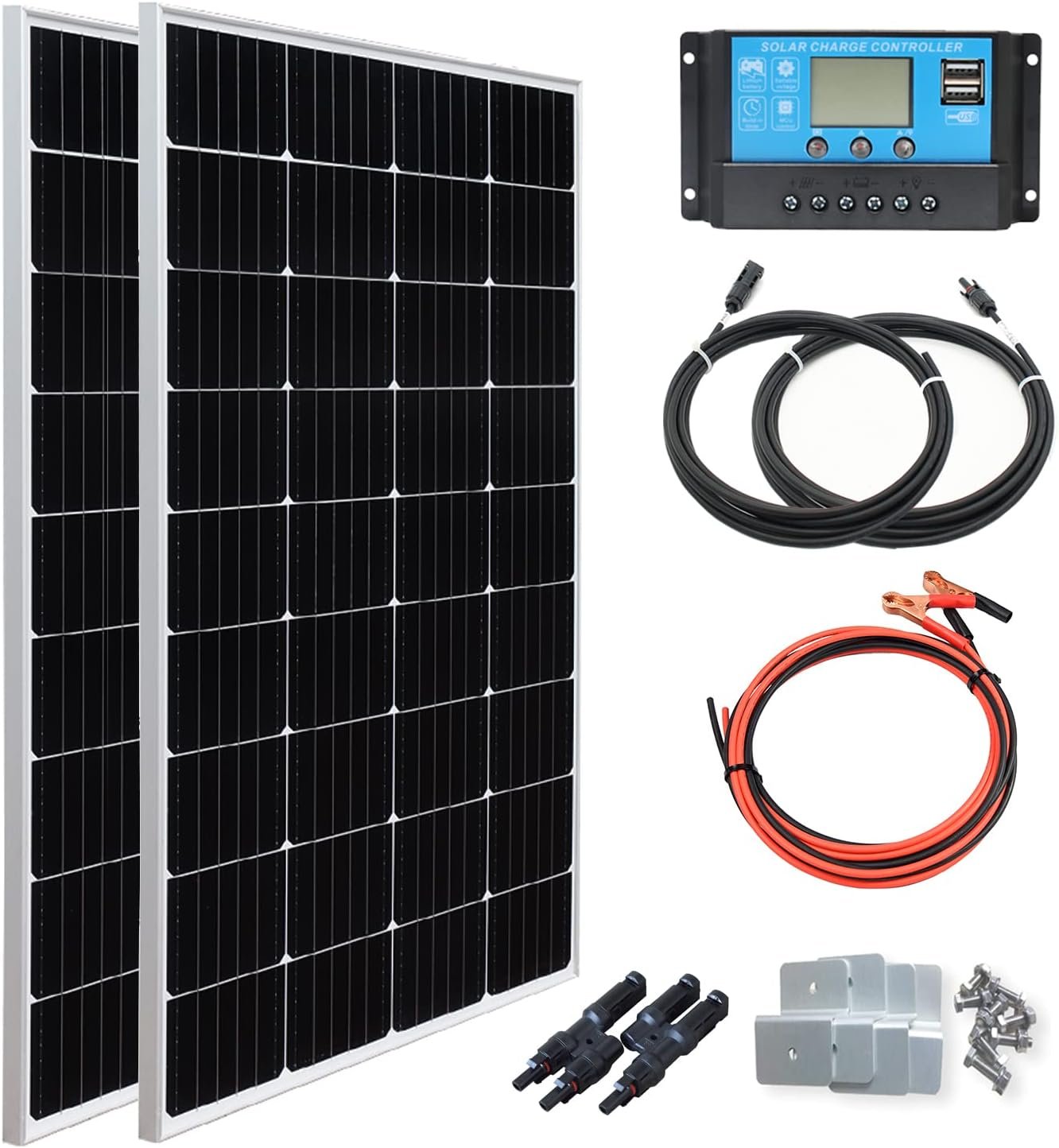 XINPUGUANG 300w Solar Panel Off Grid Kit 2pcs 150 Watt Monocrystalline Photovoltaic Solar Module 30A Charge Controller for Motorhome, Balcony, Boat, Campervan, Car, Caravan, 12v Battery (watts, 300)