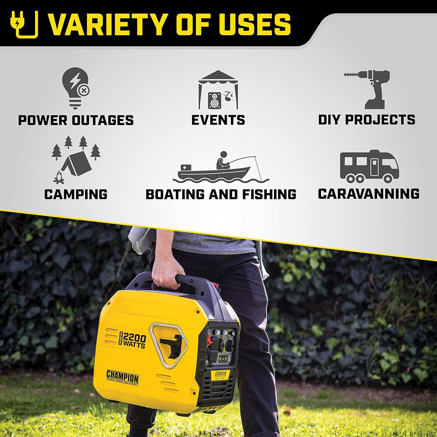 Champion Power Equipment 92001i 2200 Watt Petrol Portable Inverter Generator - 240V, 79cc Engine, 4.0L - The Mighty Atom - Super Lightweight, True Sine Wave, EZ Start, Ultra Quiet - Image 5
