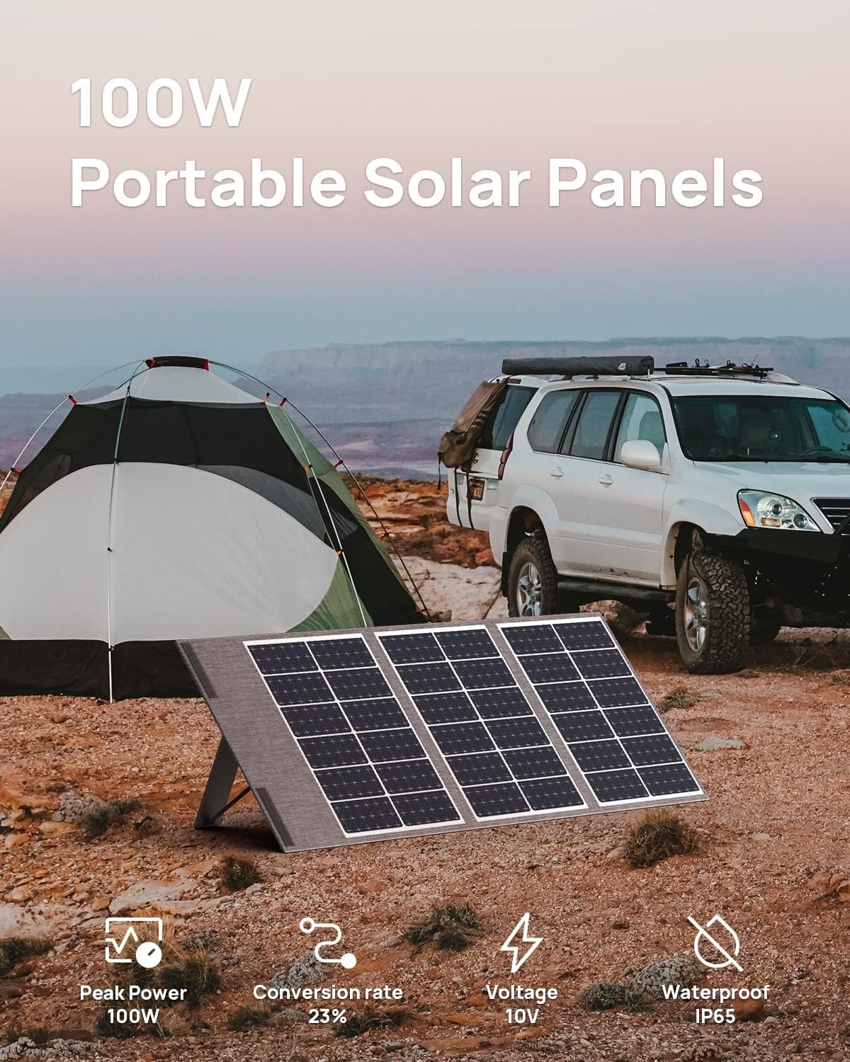 AFERIY 100W 18V Portable Monocrystalline Solar Panel Kit, Foldable, Adapted to Solar Generators, with Adjustable Support, Junction Box, IP65, for Campervan, Caravan, Garden - Image 5