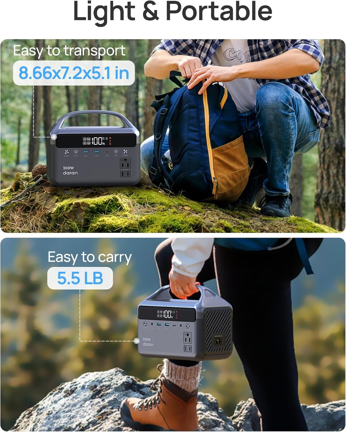 DaranEner - Portable Power Station, 192Wh LiFePO4 Battery with 2 x 300W AC Outlets, 5lb Ultra Light Power Bank Station, Solar Generator for Outdoor Camping - Image 5