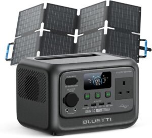 BLUETTI Solar Generator Elite 30 V2 with 60W Solar Panel (Ships Separately), 288Wh LiFePO4 Portable Power Station, 600W AC Outlets (1500W Power Lifting), for Camping, Home Use, Emergency