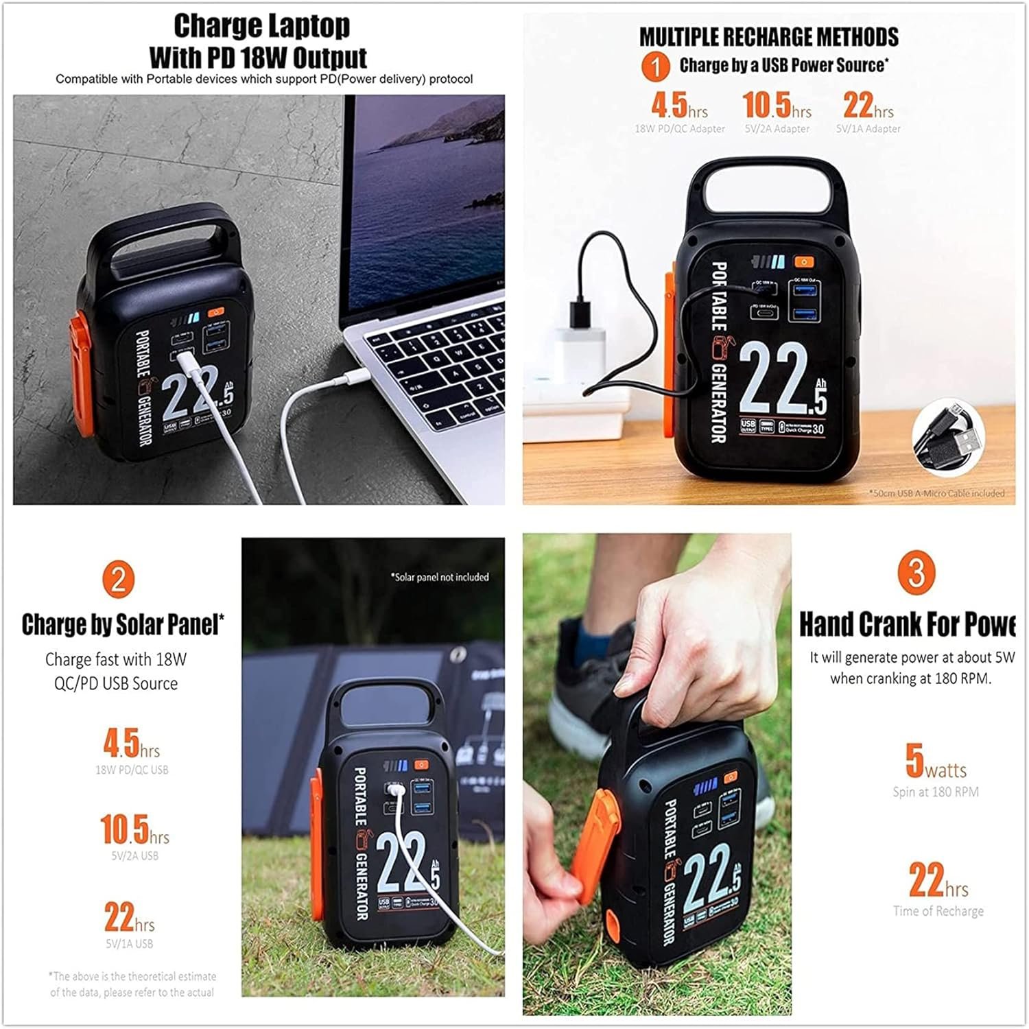 Uninterrupted Power Anytime, Anywhere for Home Emergencies - 22500mAh Portable Generator Hand Crank Solar Charger Power Bank for Phone Laptop - Reliable and Convenient Power Source - Image 3