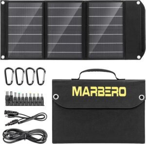MARBERO 30W Solar Panel, Foldable Solar Panel Battery Charger for Portable Power Station Generator, iPhone, Ipad, Laptop, QC3.0 USB Ports & DC Output(10 Connectors), Black, MBSP30