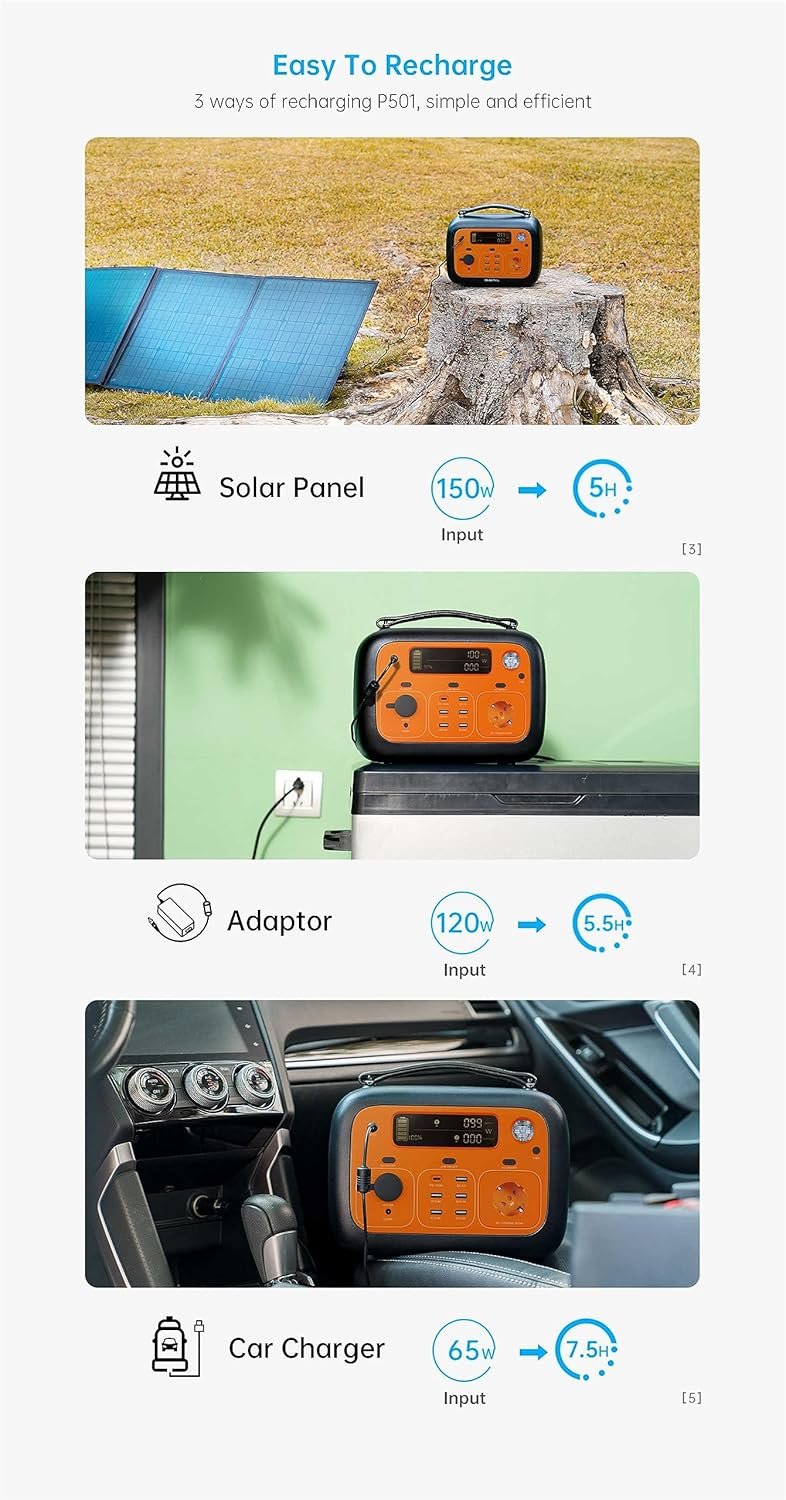 XGXHIN Portable Power Station 500W (Peak 1000W), 505 Wh Backup Battery Power Supply with Pure Sine Wave 110V/220 AC Outlets, Solar Generator for Camping Outdoors - Image 9