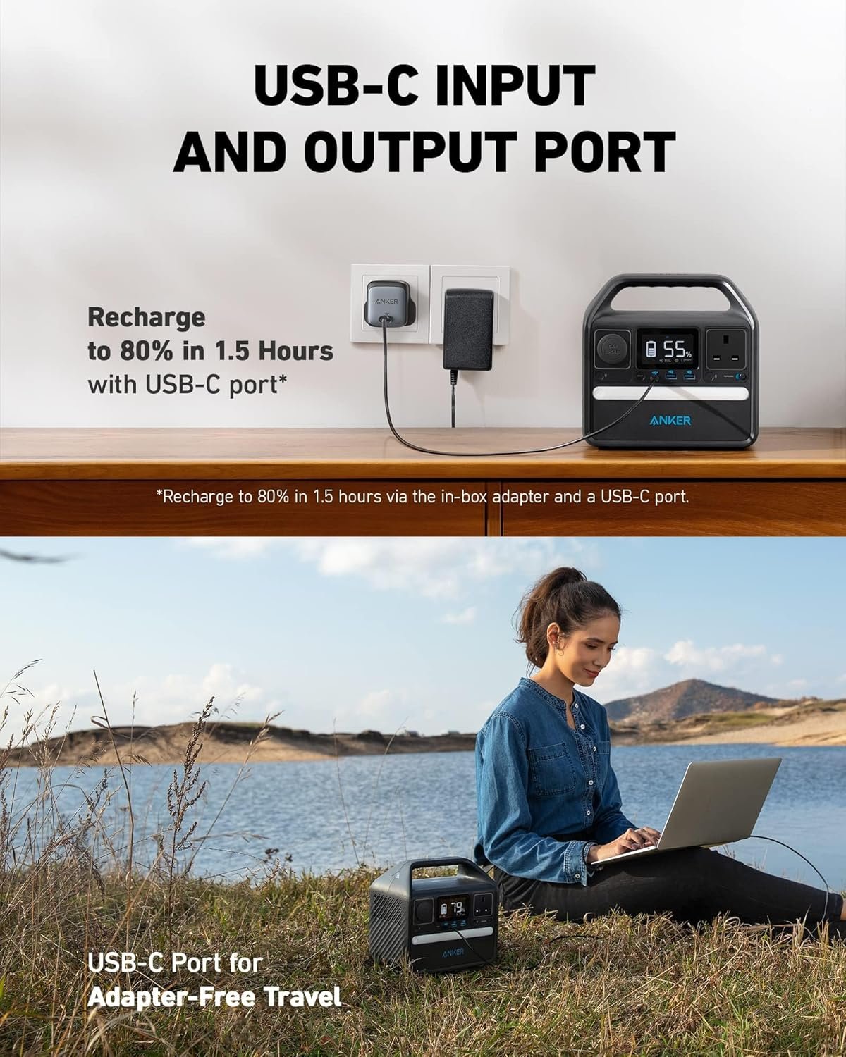 Anker 521 Portable Power Station Upgraded with LiFePO4 Battery, 256Wh 5-Port PowerHouse, 300W (Peak 600W) Solar Generator (Solar Panel Optional), 2 AC Outlets, 60W USB-C PD Output, Outdoor Generator - Image 4