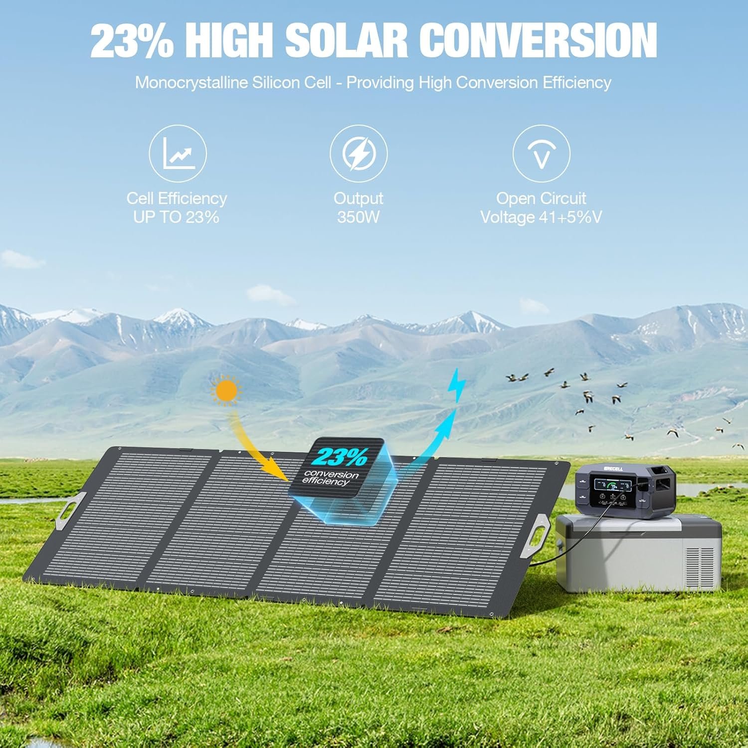 GRECELL 350W Portable Solar Panel for Power Station Generator, Foldable Solar Panel, 37.4V High-Efficiency Solar Charger 350W Power Backup with XT60/Anderson Output for Outdoor Van Camper Off-Grid - Image 2