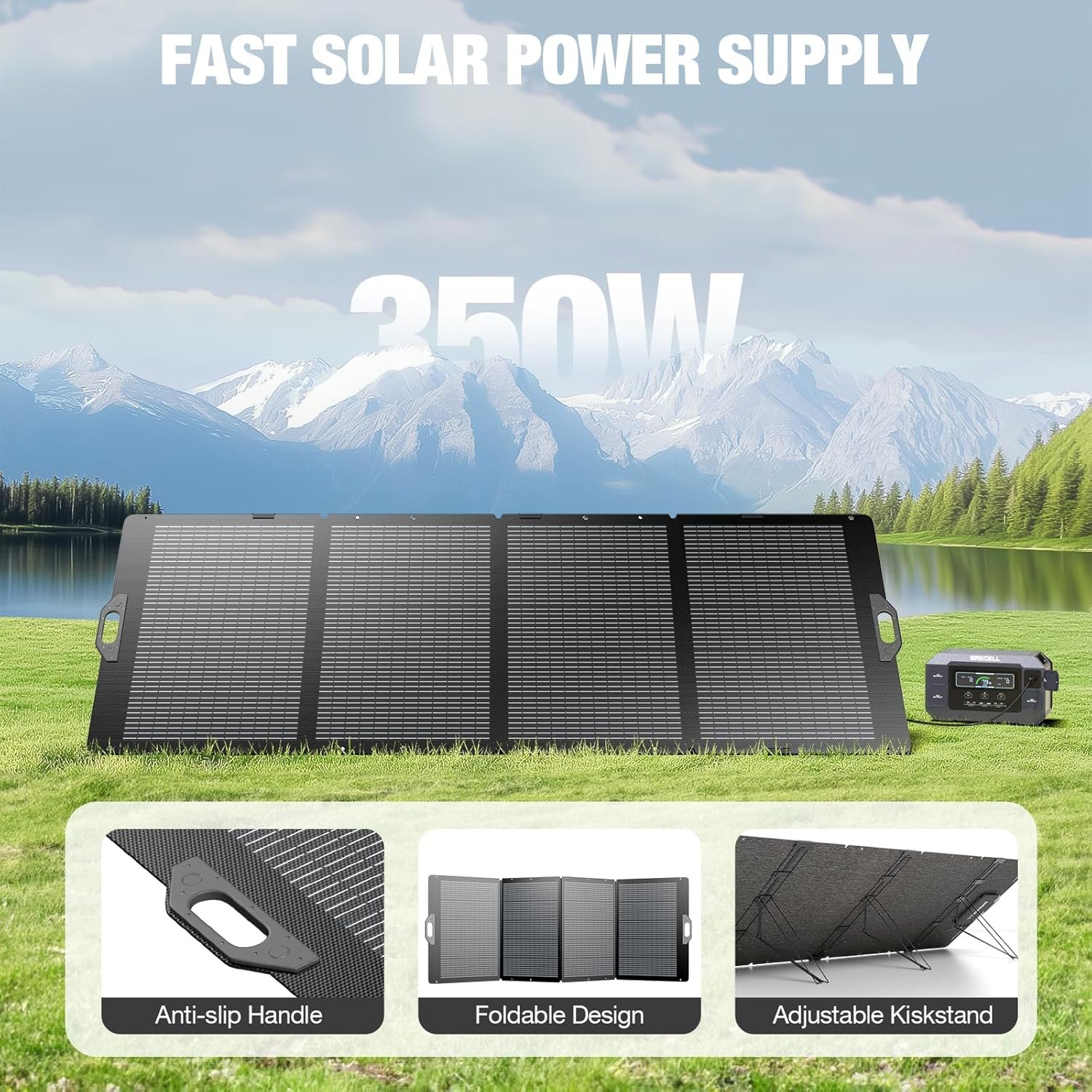 GRECELL 350W Portable Solar Panel for Power Station Generator, Foldable Solar Panel, 37.4V High-Efficiency Solar Charger 350W Power Backup with XT60/Anderson Output for Outdoor Van Camper Off-Grid - Image 3