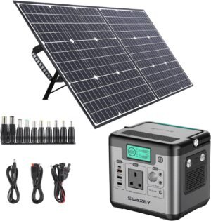 SWAREY Portable Power Station 518Wh with 100W Solar Panel, 500W(Surge 1000W) AC Outlet, 65W USB-C Port, Solar Generator for Outdoors Camping Travel Fishing RV