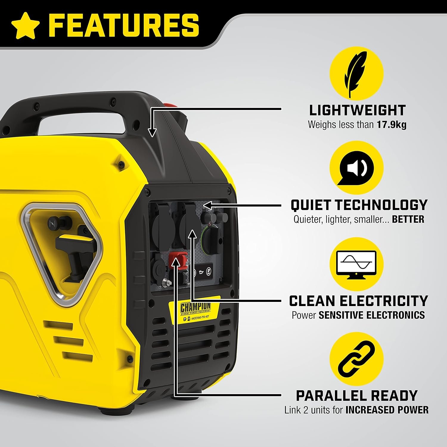 Champion Power Equipment 92001i 2200 Watt Petrol Portable Inverter Generator - 240V, 79cc Engine, 4.0L - The Mighty Atom - Super Lightweight, True Sine Wave, EZ Start, Ultra Quiet - Image 2