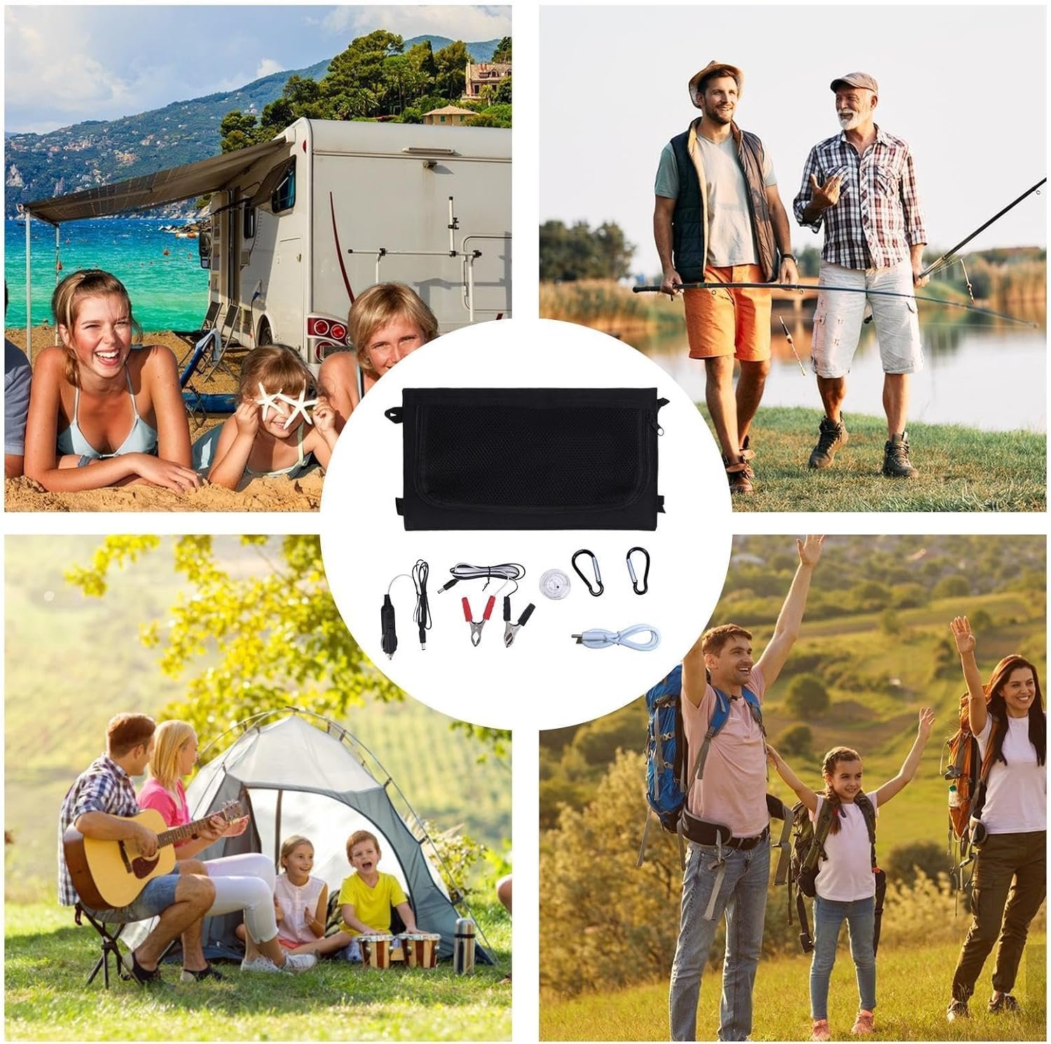Solar Charger, Tri-Fold Portable 100W Solar Battery Generator Panel 58x29cm, Double USB Power Bank for Laptops, Smartphones, Ideal Fishing, Road Trips and Outdoor Adventures - Image 5