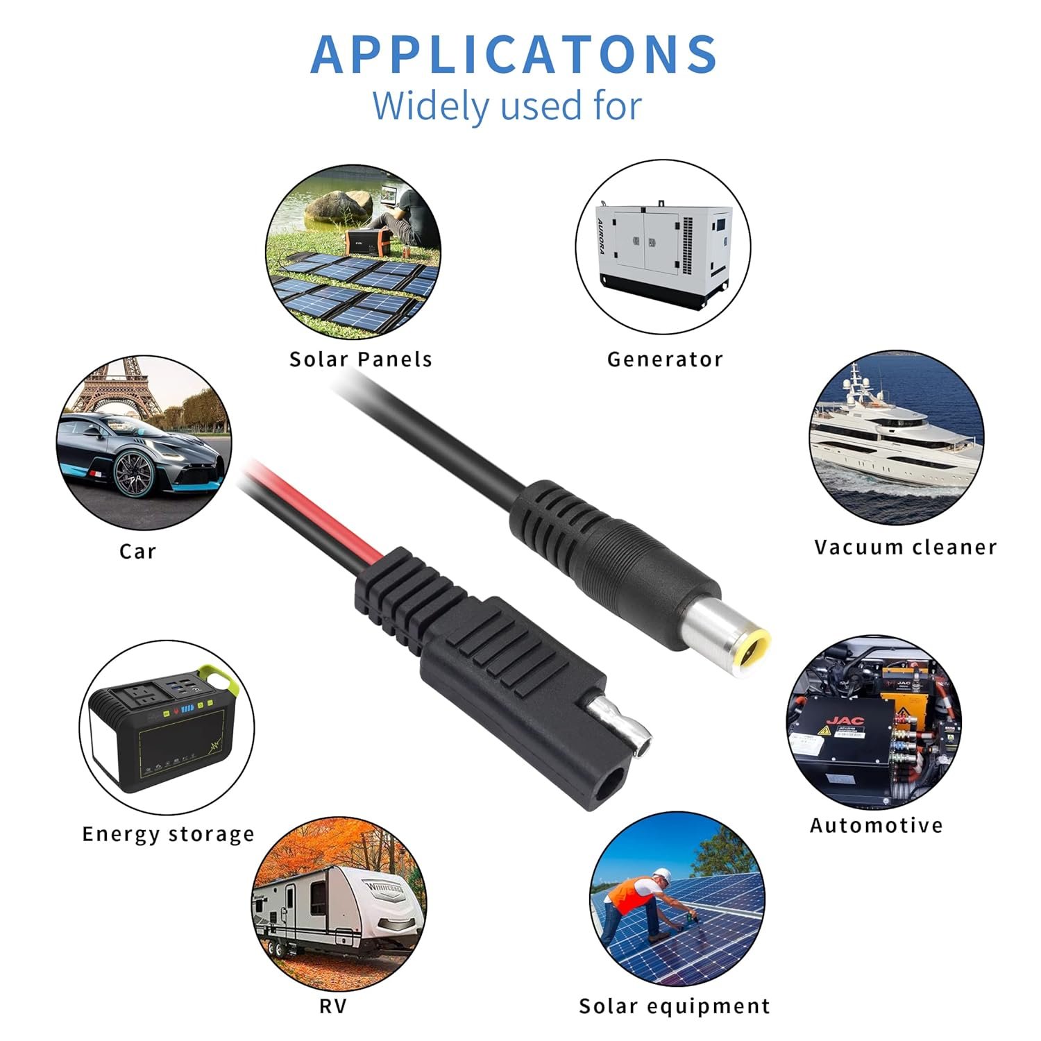 YACSEJAO SAE to DC 8mm Cable 14AWG 30cm DC 8mm Male to SAE Connector Adapter for RV & Solar Generator Portable Solar Panel - Image 5