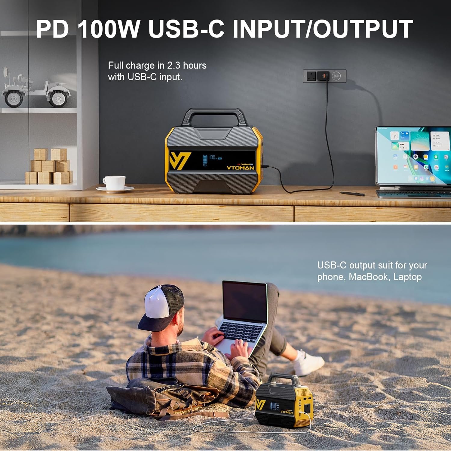 VTOMAN FlashSpeed 300 Portable Power Station Up to 600W Output, 230Wh Solar Generator with LiFePO4 Battery, Fast Charging 100W USB-C, 3000 Cycles, 6 Outlets for Home, Camping, RV, Fishing - Image 5