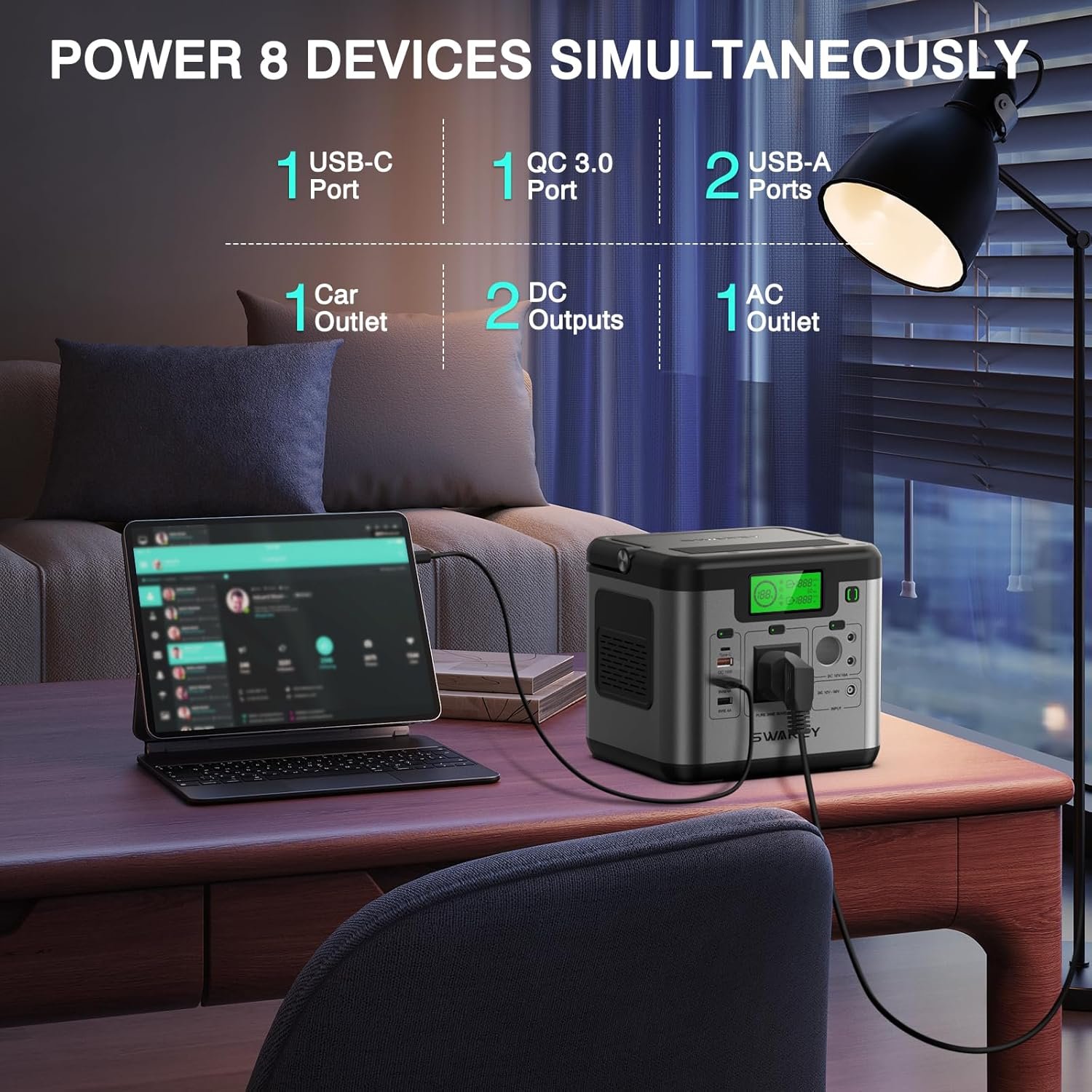 SWAREY Portable Power Station, 518Wh Power Staion with 500W(Surge 1000W) AC Outlet, PD 65W USB-C Port, Solar Generator for Outdoors Camping Travel Fishing RV - Image 2