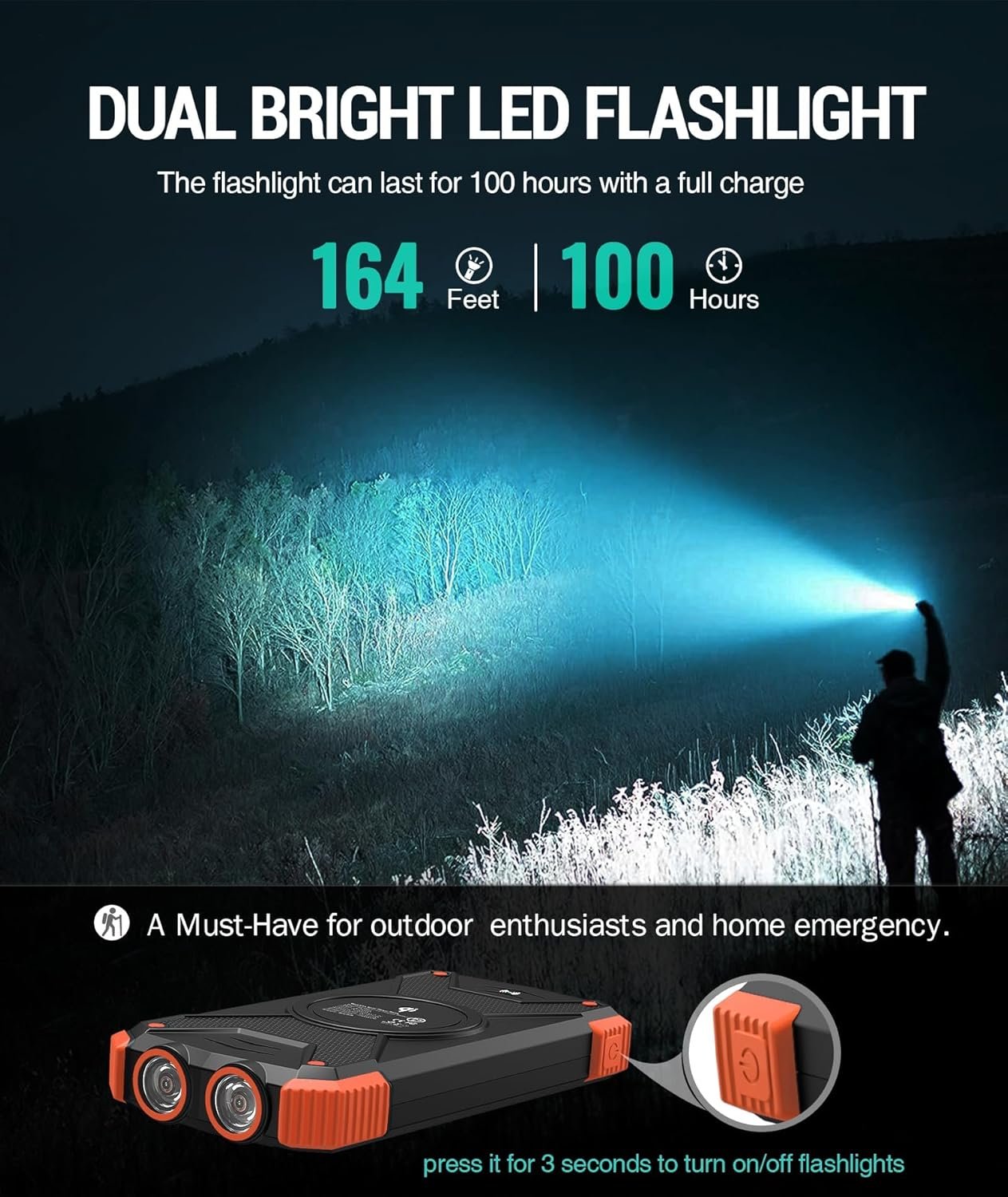 BLAVOR Solar Power Bank Solar Charger 10,000mAh with PD 20W Fast Charging, Qi Wireless Potable Charger for Cell Phones, Battery Pack Power Bank with Dual Flashlight and Compass - Image 6