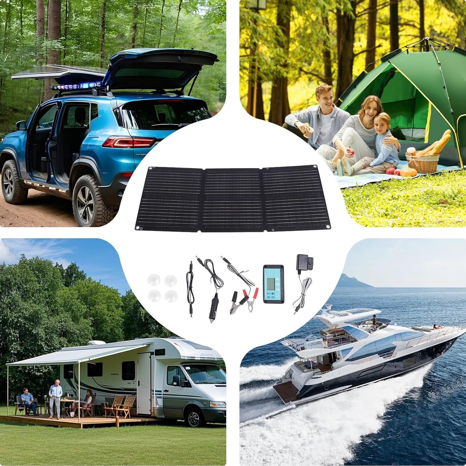 Solar Car Battery Charger,200w Solar Panel Charger, Battery Generator | 12-24v Automatic Foldable Waterproof Flexible Maintainer for Outdoor, Truck, Boat, Travel - Image 4