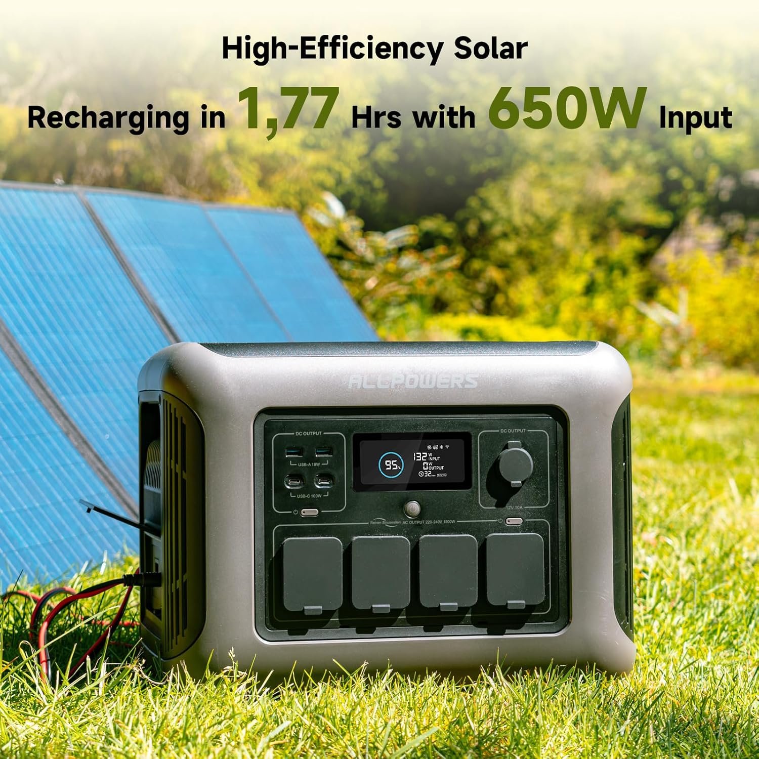 ALLPOWERS R1500 Portable Power Station, 1152Wh LiFePO4 Battery Backup w/ 4 1800W (3000W peak) AC Outlets, 0-80% in 40 Min, 43dB UPS Solar Generator for Camping, Power Outage, RV, Home Use, Travel - Image 6