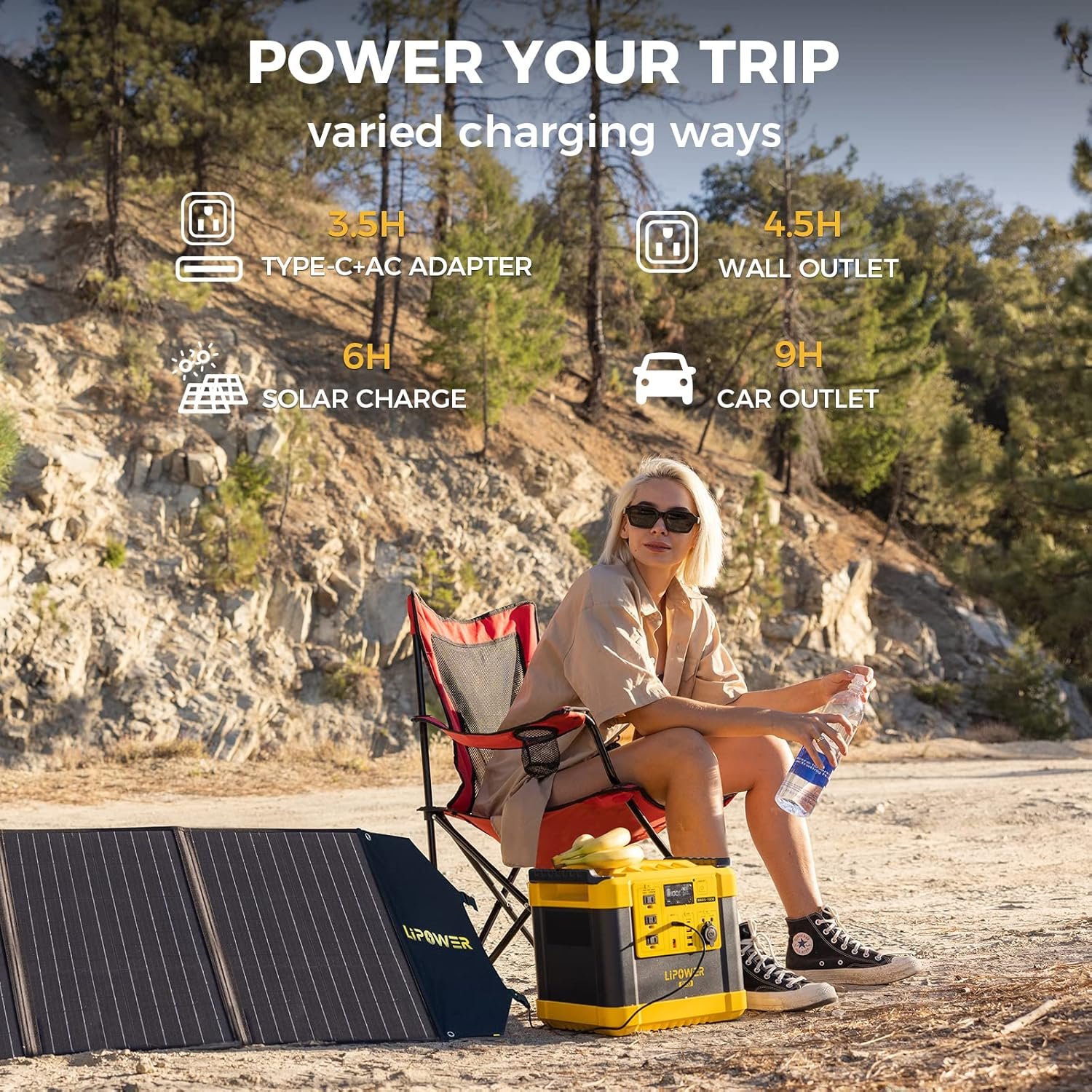 LIPOWER Portable Power Station, 1200 W Solar Generator LiFePO4 Battery MARS-1000 PRO 1120 Wh with AC Outlets Emergency Power for Camping, RV, Outdoor - Image 3