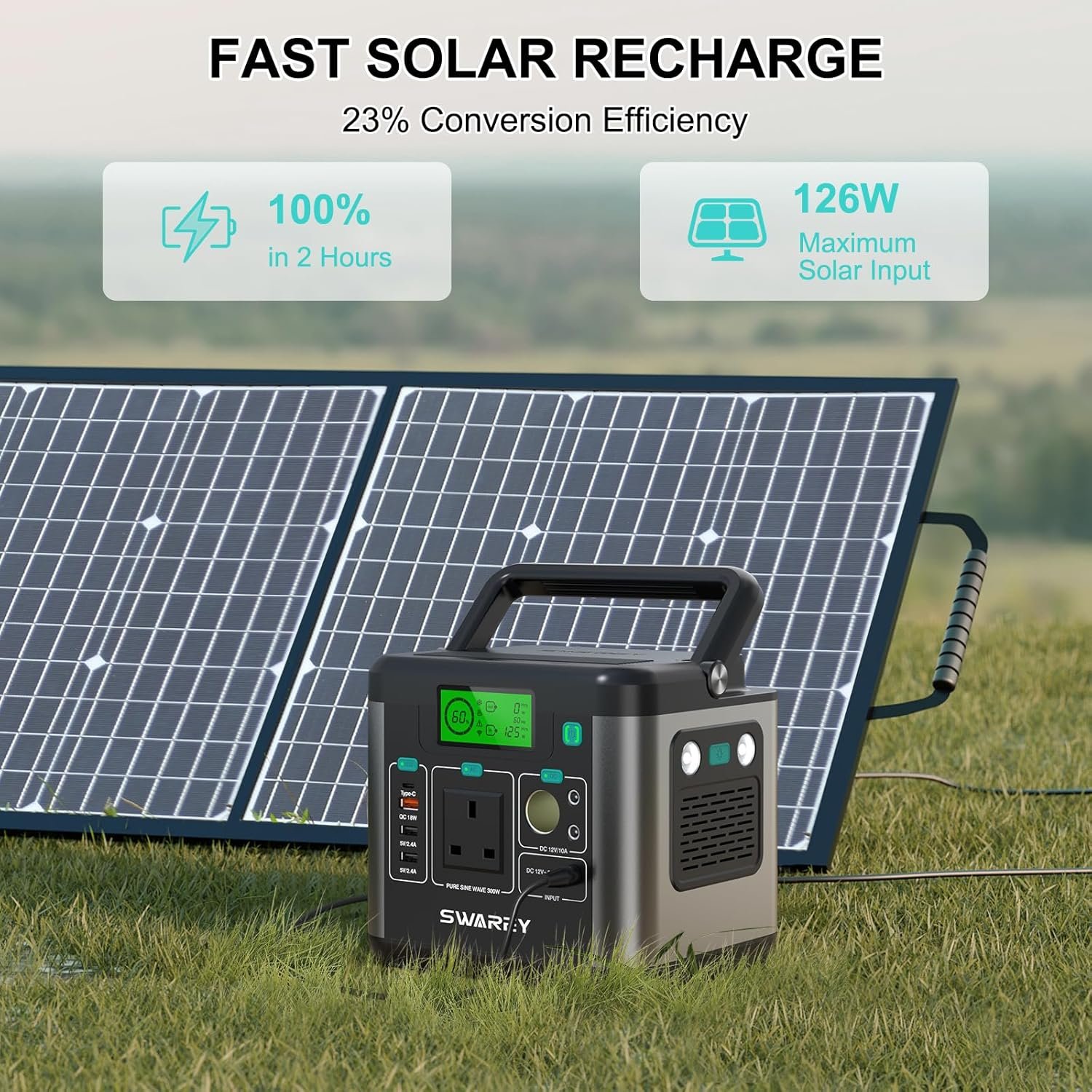SWAREY 222Wh Power Station with 100W Solar Panel, 300W(Surge 600W) AC Outlet, PD 65W USB-C Port, Solar Generator for Outdoors Camping Travel Fishing Emergency - Image 2