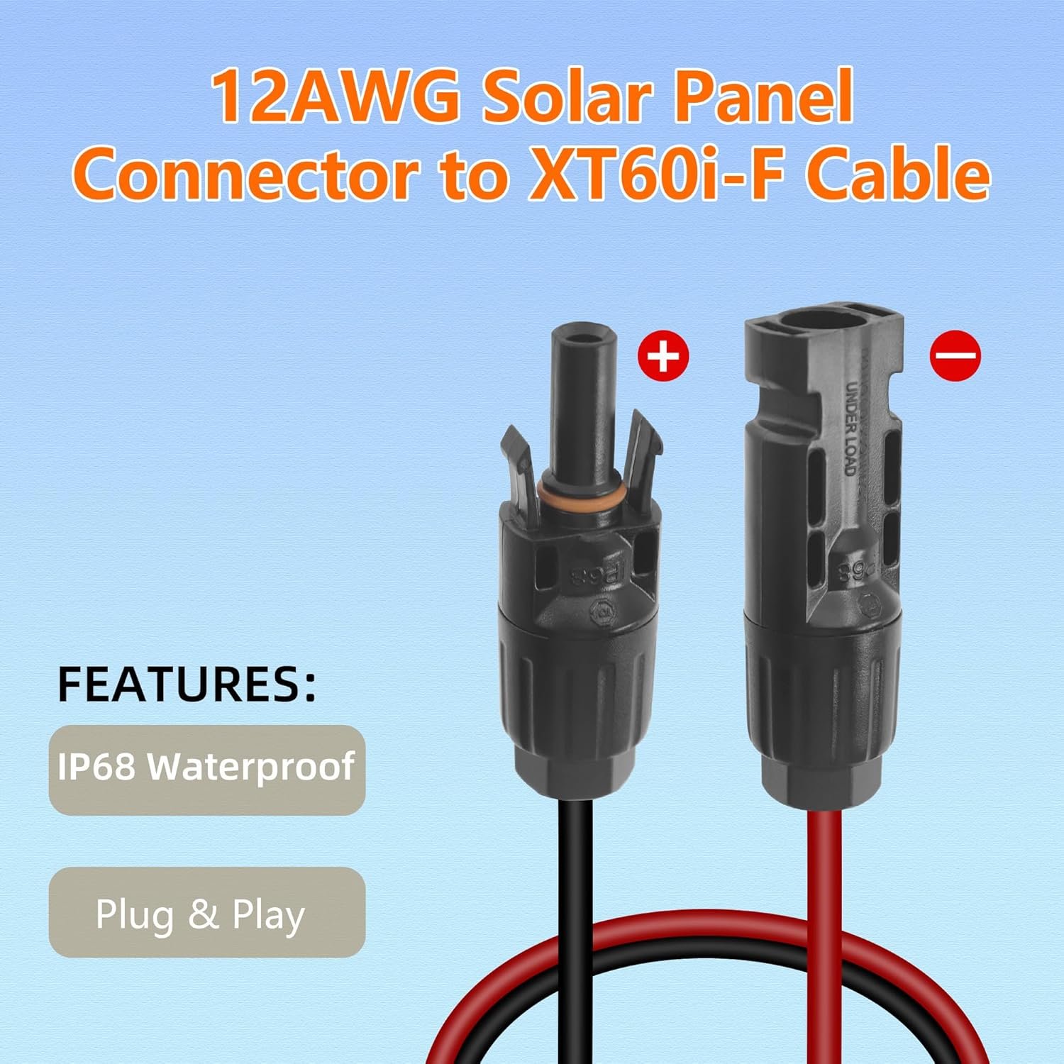 GELRHONR Solar Connector to XT60i Cable, 12AWG Solar to XT60i-F Extension Adapter Cable for Solar Panel RV Portable Power Station Solar Generator (1.5M/4.9Ft) - Image 3